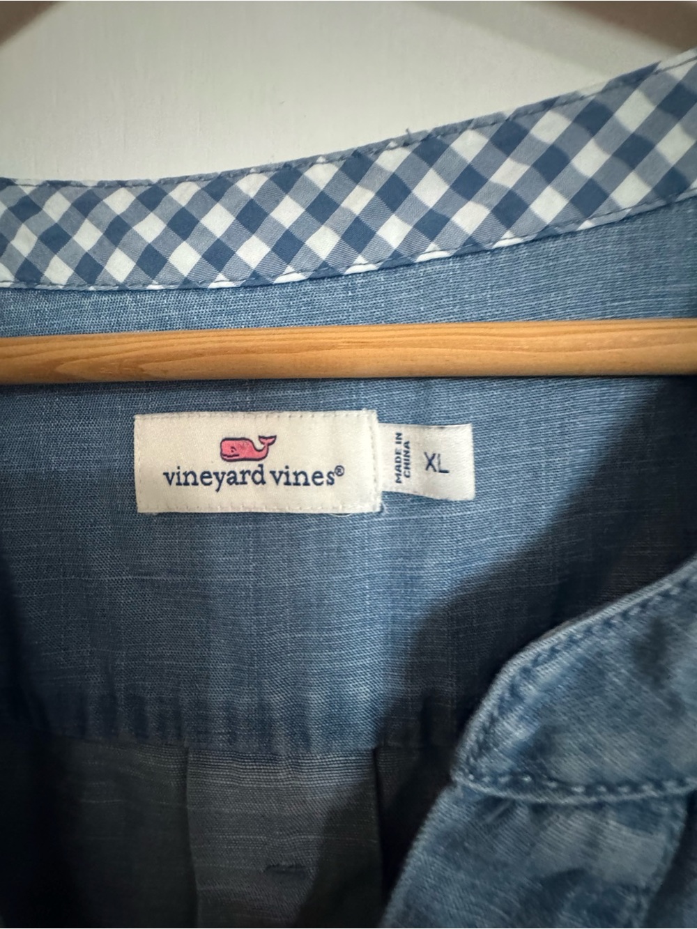 Vineyard Vines Light Blue Chambray Tunic with Gingham Trim - Picture 3 of 5